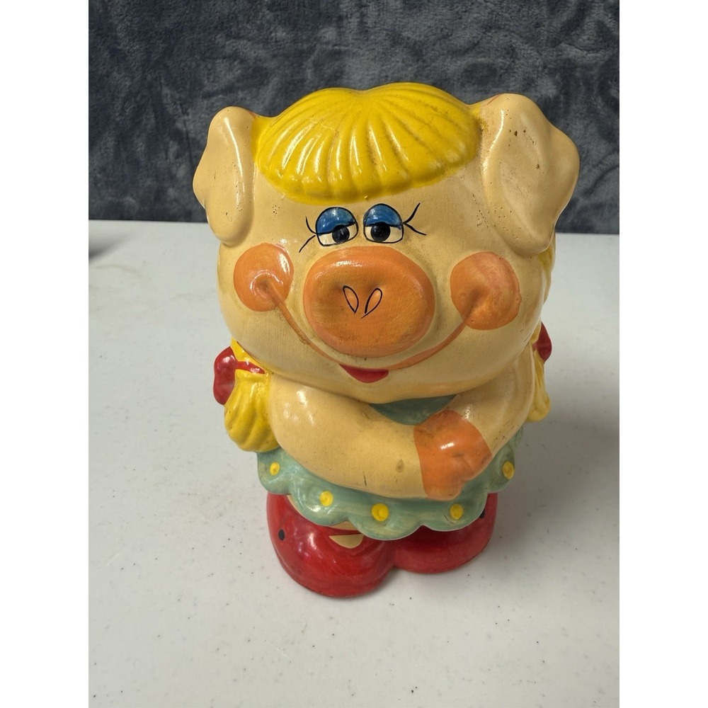 Vintage Enesco Girl Pig Piggy Bank Gift Decor Collectible Pig Tails 1980